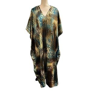 Vintage Winlar‎ Caftan Womens OS MuuMuu Art To Wear Floral Maxi Dress Silky